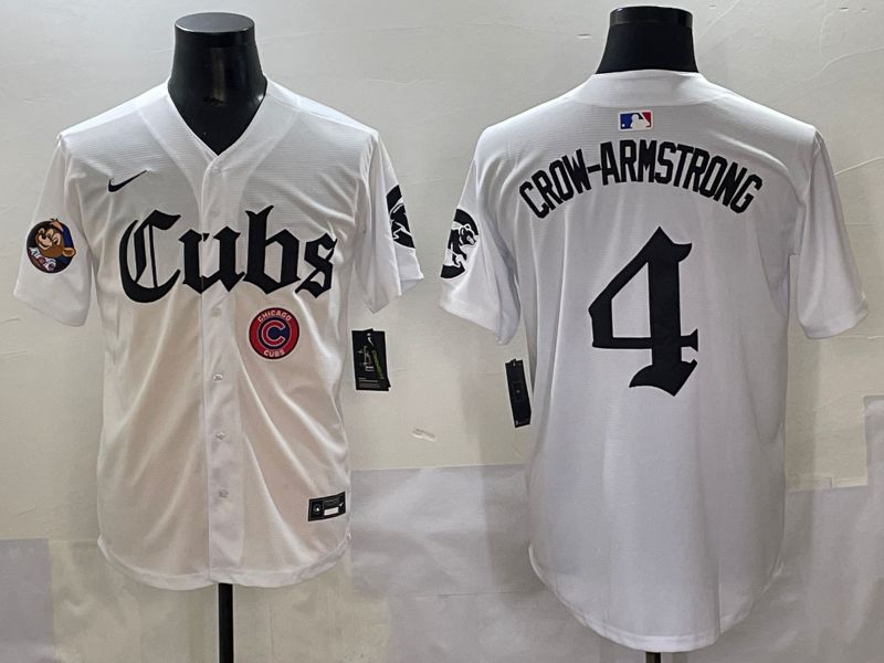 Men 2025 Chicago Cubs #4 Crow-Armstrong White Five generations Joint Name Nike MLB Jersey style 17